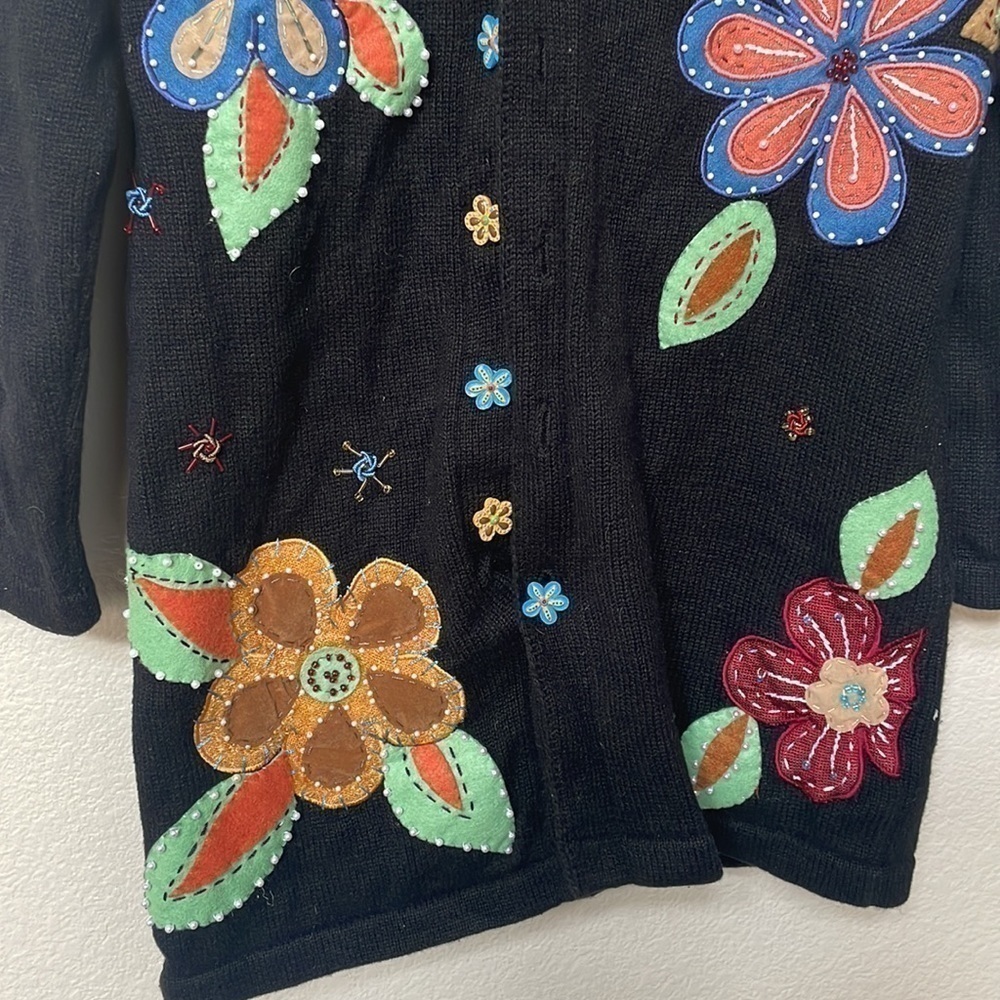 Storybook knits one of a kind wool blend embroidered beaded floral cardigan S - Picture 3 of 13